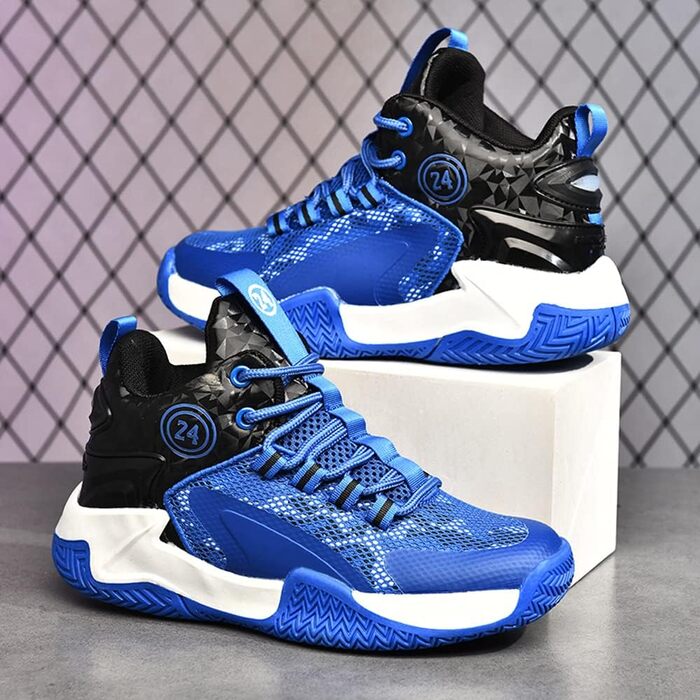 Дитячі баскетбольні кросівки Kinder: високий верх, амортизація, легкі, антиковзаючі, дихаючі, для активного відпочинку, унісекс, 36 EU, чорно-сині