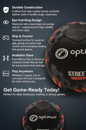 М'яч для вуличної футболу Optimum Unisex – високоякісний, зносостійкий гумовий м'яч, довговічний протектор, ідеальний для бетону та асфальту, універсальний, багатокольоровий (5 шт. чорний / рожевий)