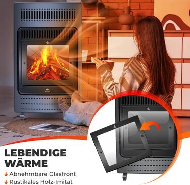 Газовий обігрівач KESSER®: газовий камін-піч, інфрачервоний нагрівач 3,4 кВт, 2 режими, з газовим редуктором та шлангом, для бутану/пропану до 11 кг, антрацит