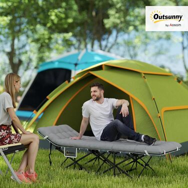 Ліжко кемпінгове розкладне Outsunny з матрацом, подушкою та бічною кишенею 185x68x37 см, сіре - для подорожей, саду, кемпінгу (до 150 кг)