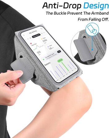 Чохол-тримач для телефону на руку Razobws для бігу з кишенею для навушників, сумісний з iPhone 17 16 15 14 13 12 11 Pro Max, Galaxy S24 S23 Ultra, чорний/сірий (до 6.8 дюймів)