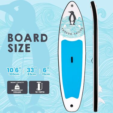 Надувна SUP-дошка Tuxedo Sailor 10'6×33×6 з веслом, плавниками та страховкою для сап-серфінгу