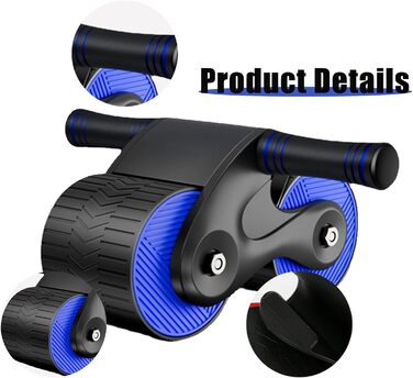 AB Wheel TWSOUL: тренажер для пресу з автоматичним відскоком та килимком, для зміцнення м'язів кора (Блакитний)