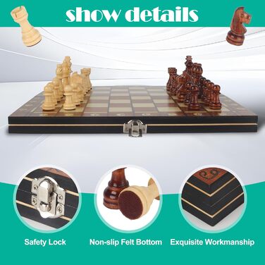 Набір для гри в шахи дерев'яний магнітний 3-в-1, 29 x 29 см. Ідеально для дітей, друзів та сім'ї