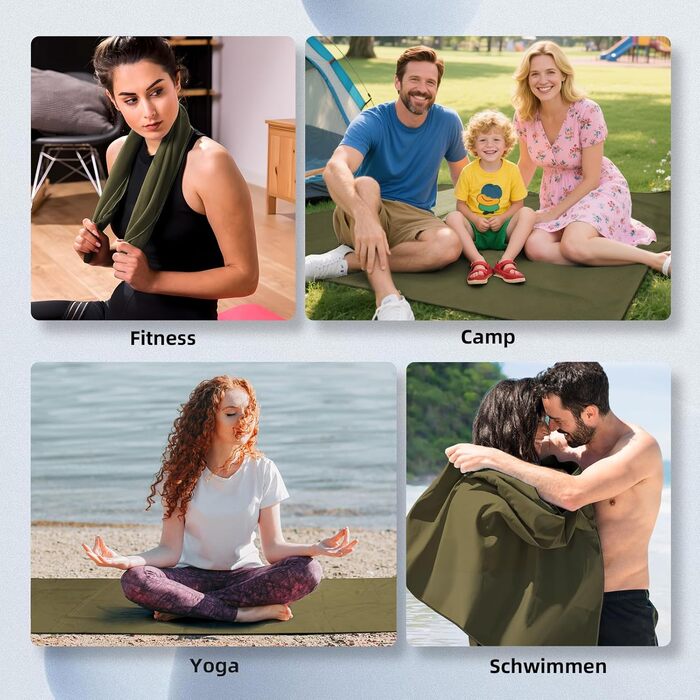 Набір рушників Damoguin 3 шт. з мікрофібри (великий 180x80 см, 2 шт. малий 80x40 см) - спортивні, пляжні, для подорожей (армійний зелений)