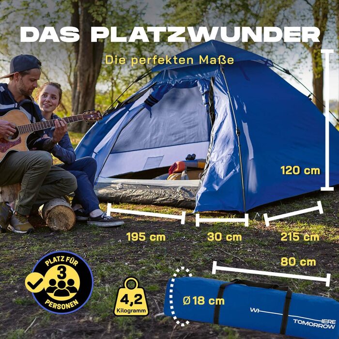 Намет Lumaland Outdoor Kuppelzelt для кемпінгу та подорожей, 2-3 особи, 215x195x120 см, блакитний