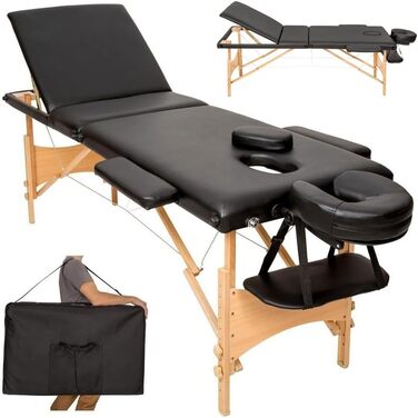Дерев'яне крісло-масажер BAKAJI з 3 зонами, складне, для фізіотерапії, спа, велнес, професійних косметологів, чорний колір, XL LUX, з сумкою для перенесення