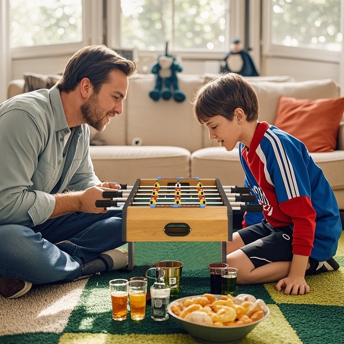 Набір для настільного футболу HOMCOM, кікер, компактна дерев'яна конструкція, 2 м'ячі, табло, коричневий