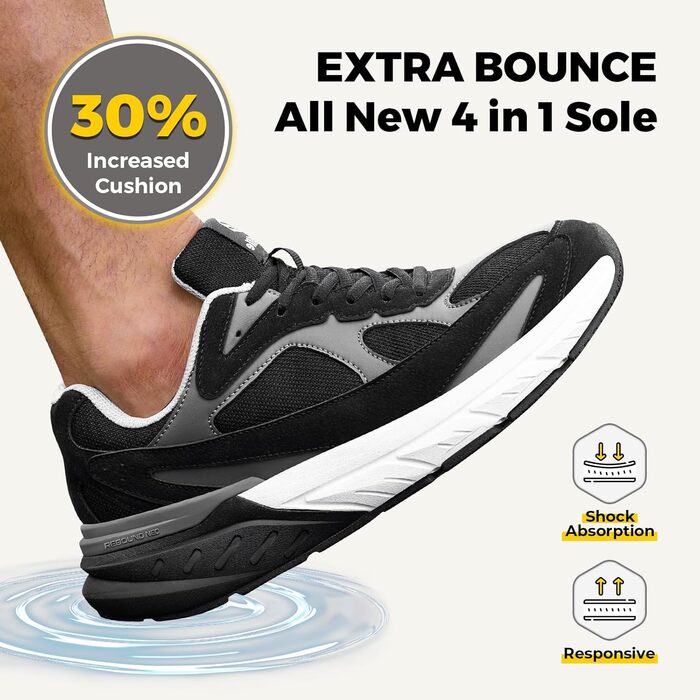 Чоловічі кросівки для бігу FitVille з широкою колодкою, чорно-сірі. Зручні, дихаючі, з неслизькою підошвою. Ідеальні для ходьби, фітнесу та джогінгу. Розмір 42.5 EU.