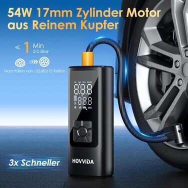 Електричний портативний компресор HOVVIDA 150 PSI 5200 мА·г, бездротовий, для авто, мотоцикла, велосипеда, м'ячів, LED, авто-відключення