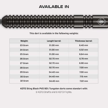 Дарти KOTO Sting Black 22г, сталеві, 90% Tungsten, комплект (3 шт) + пір'я та штоки