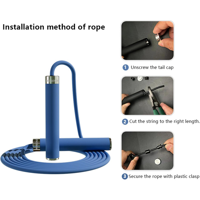 Стрибкове канат MOGOLD з регулюванням довжини - 5 мм PVC шнур з підшипниками, неслизькі гумові ручки та металеві ручки для початківців, для схуднення та фітнесу вдома та в школі (Блакитний)