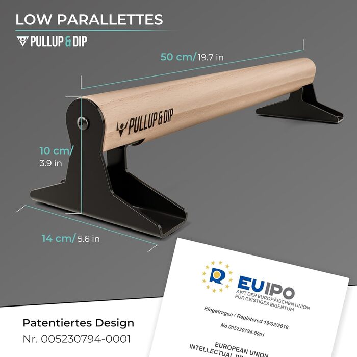 Дерев'яні паралети PULLUP & DIP Low, 10 см, ергономічні бруси для віджимань, гімнастики та калістеніки, для дому та вулиці