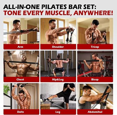 Набір для пілатесу HPYGN з 4 еластичними стрічками, регульоване обладнання для пілатесу для жінок та чоловіків, багатофункціональний набір для фітнесу, стрічки для стегон, ніг, рук, домашній спортзал, йога, силові тренування, розтяжка (чорний)