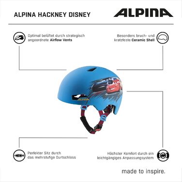 Дитячий велошолом ALPINA Hackney: легкий, міцний, з вентиляцією, LED (синій, M (51-56 см))