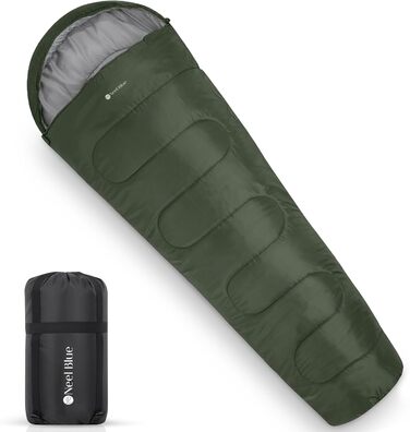 Спальний мішок Mumienschlafsack для дорослих - легкий, компактний, водонепроникний, з капюшоном, 220x85 см, теплий, придатний для прання, для кемпінгу, трекінгу, подорожей, зелений