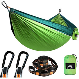 Гамак для кемпінгу NATUREFUN | Легкий, 300 кг, 275x140 см, дихаючий, швидковисихаючий, нейлон, 2 карабіни, 2 петлі, для дому та саду