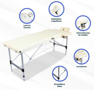 Складаний масажний стіл Mobiclinic CA-01 Light, алюміній і екошкіра, регульована висота, 186x60 см, 2-секційний, з підголівником, для фізіотерапії, вага до 250 кг, портативний, у комплекті сумка для перенесення