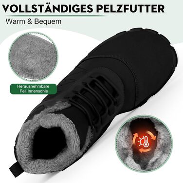 Босижні зимові черевики Ruyi: теплий підкладка, водонепроникність, підошва з протектором, широка передня частина (W09, чорний, 36 EU)