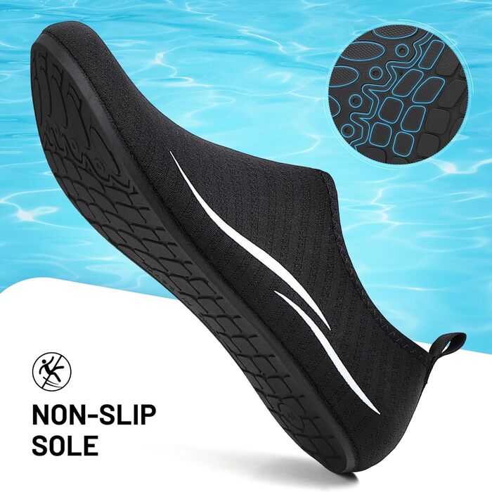 Чоботи для плавання унісекс: легкі, швидковисихаючі, для пляжу, басейну, серфінгу, йоги (44 EU, 2a Чорний)