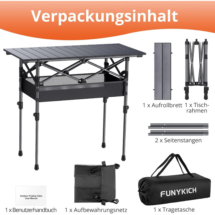 Складаний туристичний стіл Funyich 82x40 см з регулюванням висоти (44/70 см), з сітчастою кишенькою, для кемпінгу, пікніка, BBQ, саду