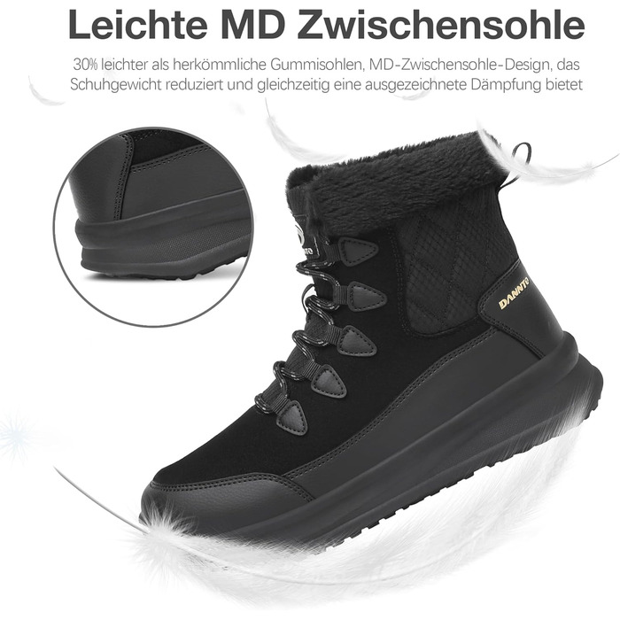 Чоботи зимові жіночі DANNTO, чорні, 41 EU, теплі, з підкладкою, непромокаючі