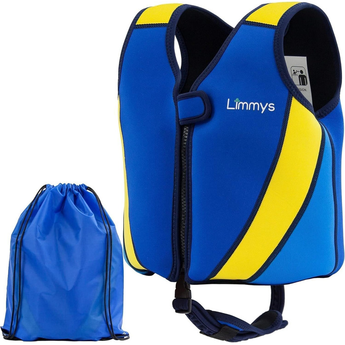 Дитячий жилет для плавання Limmys - безпечний та зручний, CE-сертифікований, з регулюванням плавучості, з сумкою, колір: кобальтово-синій