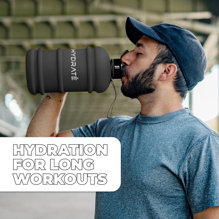 Фляга для води HYDRATE XL 2,2 л - Ідеальна для спортзалу, спорту та подорожей, без витоку, BPA-free, надміцна, фляга для тренувань або джумбо-фляга (Матова Чорна, 2188 мл)