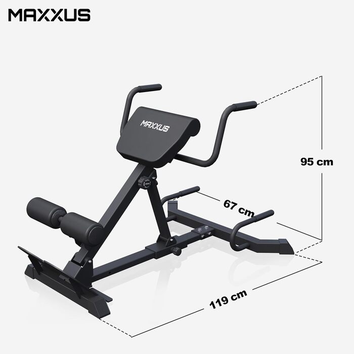 MAXXUS Тренажер для спини 7в1, складаний, сталевий, до 150 кг, гіперекстензія, для дому та пресу, чорний