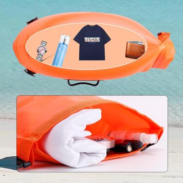 Буя для плавання 28L Schwimmen Boje Schleppschwimmer: Яскрава буя для відкритої води, Dry Bag, водонепроникна, надувна, з ПВХ, для триатлонів, помаранчевого кольору