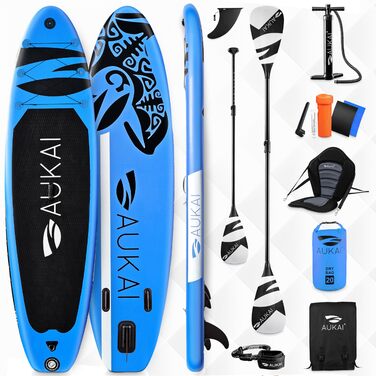 Надувний SUP Board AUKAI PRO 320см (2в1) з сидінням для каяка | Комплект з насосом, кріпленням для Action-Cam | 5 років гарантії | Ocean Blue