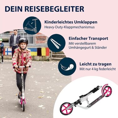 Самокат HUDORA BigWheel 205 алюмінієвий, складаний, для міста, для дітей і дорослих, регульована висота, до 100 кг