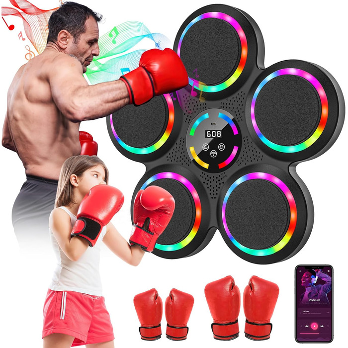 Музична боксерська машина Gpanvor з LED-підсвіткою, 2 рукавички, 9 швидкостей, 9 режимів, автоматичний підрахунок, для дорослих та дітей