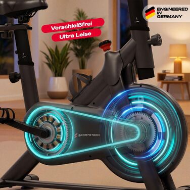 Велотренажер Sportstech SX175: Індоор-велосипед для дому з регулюванням магнітного опору, LED-дисплеєм, підтримкою додатків та вагою до 120 кг