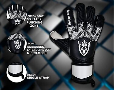 Воротарські рукавички Keeperking для дітей, юніорів та дорослих. Без пальців, 4 мм, латекс, унісекс, чорно-білі (3)