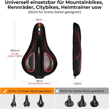 Покриття для велосипедного сидіння YOUNGDO, ергономічний гелевий чохол, м'яке та комфортне, з дощовим захистом, для жінок та чоловіків, червоний, вузький