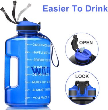 Спортивна пляшка для води 3,78 л з позначками часу та трубочкою, BPA Free, витокозахисна, 3800 мл, блакитна