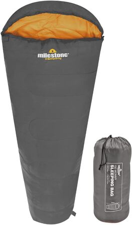 Спальний мішок Milestone Camping Mumienschlafsack сіро-помаранчевий, 2 сезони, для однієї людини, водонепроникний, з сумкою
