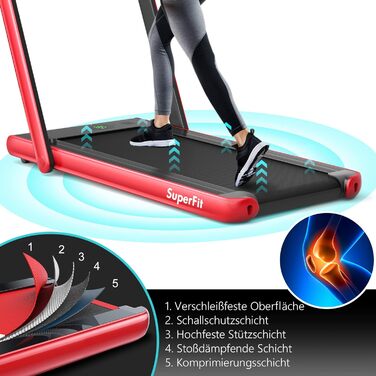 Бігова доріжка COSTWAY 2-в-1, складана, 2,25 к.с., з APP, Bluetooth, пультом, 1-12 км/год, під стіл, для дому, червона