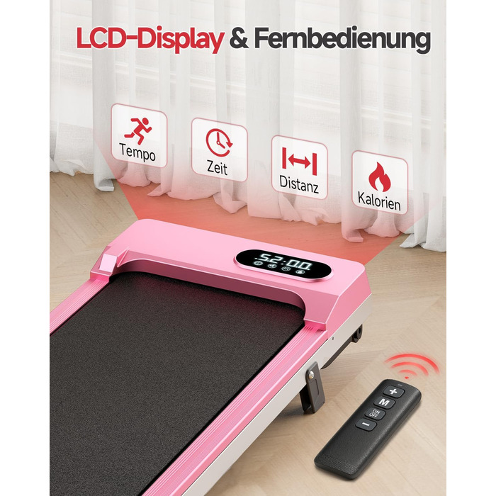 Біговий килимок Dskeuzeew з нахилом - бігові доріжки для дому, офісу, регульований нахил, електричний, портативний, Walkpad з LCD-дисплеєм, рожевий