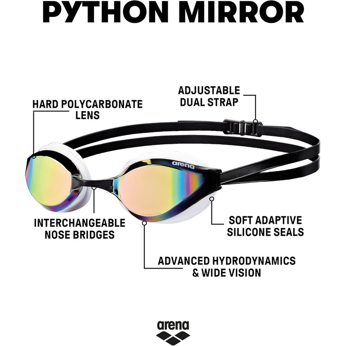 Окуляри для плавання Arena Python Mirror Revo-White (54) - унісекс, з дзеркальним покриттям, UV-захистом та антифог