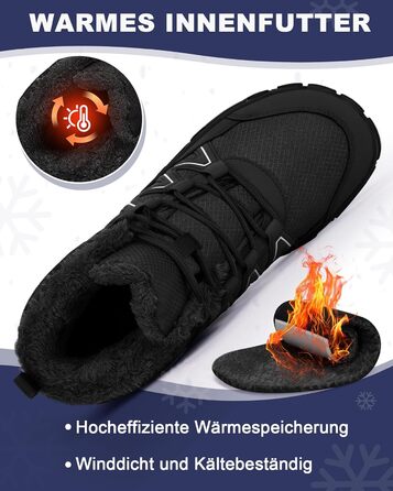 Зимові шкарпетки-черевики Ruyi для жінок та чоловіків, тепла підкладка, водонепроникні, для трейлраннінгу, комфортні зимові черевики з широкою передньою частиною, чорний, 42 EU