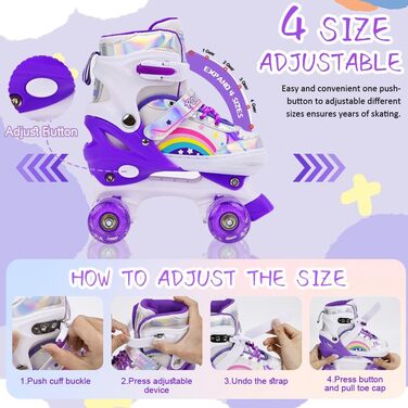 Ролики для дітей LOKJIJI Rainbow, регульовані, фіолетово-рожеві, для початківців