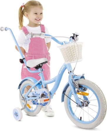Дитяче велосипед Sun Baby Flower Bike для дівчаток, 14 дюймів, знімний ручка-штовхач, 2-6 років (Блакитний)
