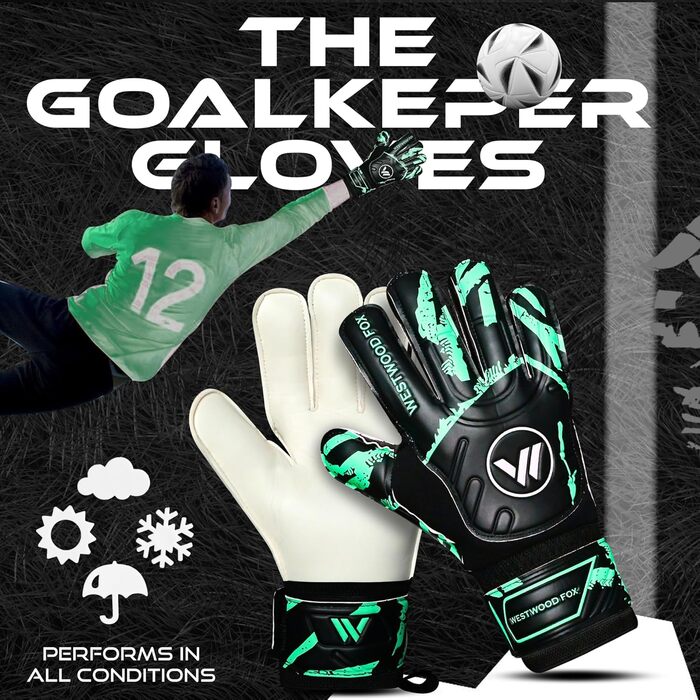 Воротарські рукавички WESTWOOD FOX Fingersave для дітей та підлітків, розмір 6, DumboLatex 4+3 мм, чорно-ціанові