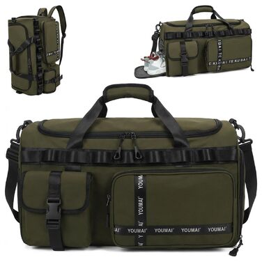 Спортивна сумка для подорожей та фітнесу 65Л з відділенням для взуття та вологих речей, велика дорожня сумка для жінок та чоловіків (армійний зелений)