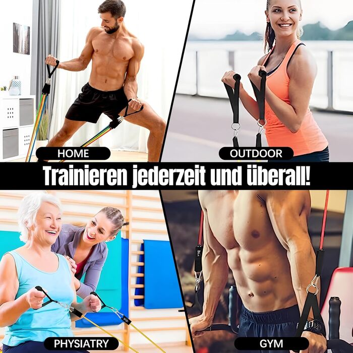 Фітнес-гумки Bindokun: набір з 5 еластичних стрічок для силових тренувань, фітнесу, пілатесу. З ручками, фіксаторами для ніг та дверей. Для жінок та чоловіків.