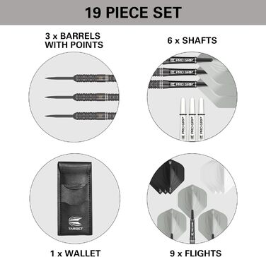 Дарти Target Darts Ares 23g (22/24g) Wolfram: Набір сталевих дротиків з шафтами Pro Grip та оперенням Ultra + гаманець та додаток для рахунку
