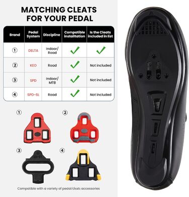 Велосипедні черевики для чоловіків та жінок. Сумісні з педалями Look SPD, SPD-SL, Delta Lock. Підходять для педалей Peloton. Розмір 43 EU, чорний колір