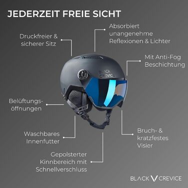 Шолом гірськолижний BLACK CREVICE Chamonix I з візором, чорний матовий, карбон/білий, унісекс, 58-61 см